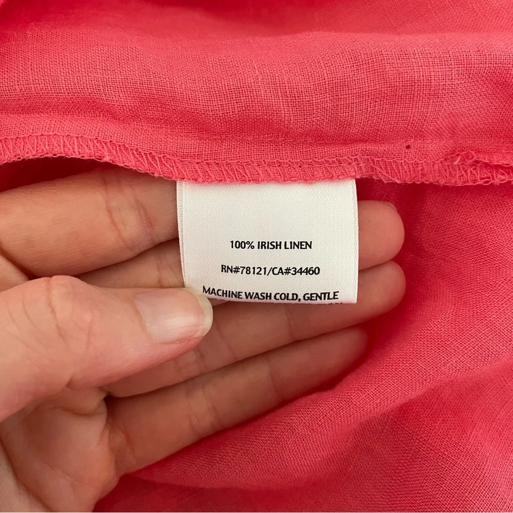 Eileen Fisher 100% Irish Linen Split Neck Tunic Grapefruit Sz XL Coastal Sequins